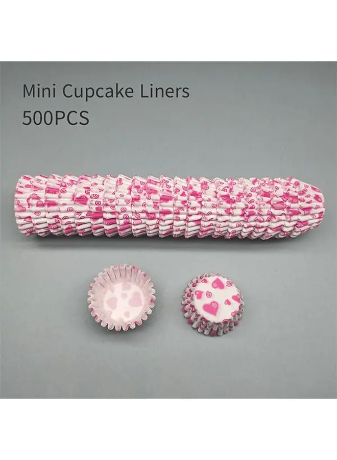 بينك دبل لوف كيك لينرز 500 قطعة حامل كوب ورق الخبز المقاوم للزيت أدوات الخبز - Image 5